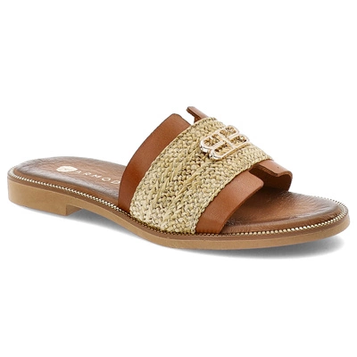 Pantofle ARMODO - 40426 Bf.Brąz+Plec.Słomka+Zł