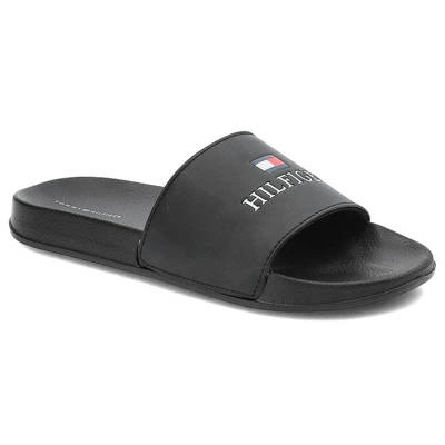 Pantofle TOMMY HILFIGER - T3B0-32574-1172999-Logo Print Pool Slide Black 999