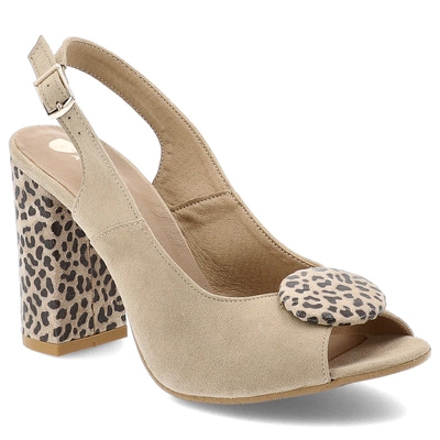Sandály ARMODO - 1819 Beż Zamsz+Pantera
